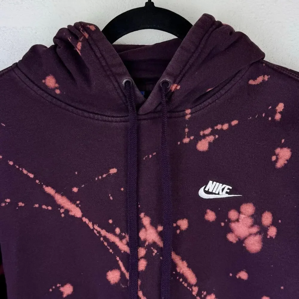 Nike Club pullover fleece Purple Splatter Dye Hoodie Sweatshirt Womens Sz M